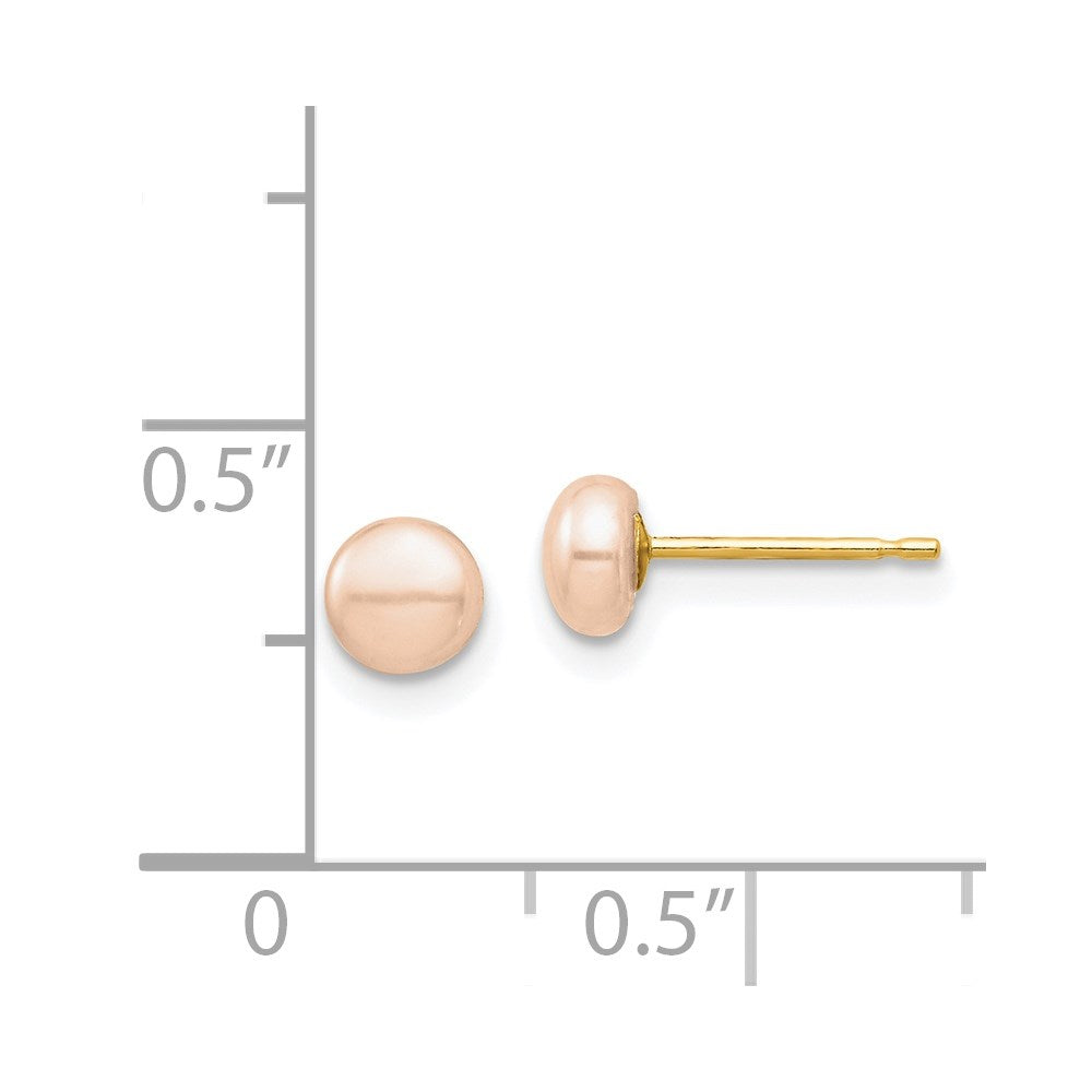14K Yellow Gold Madi K 4-5mm Pink Button FWC Pearl Stud Post Earrings