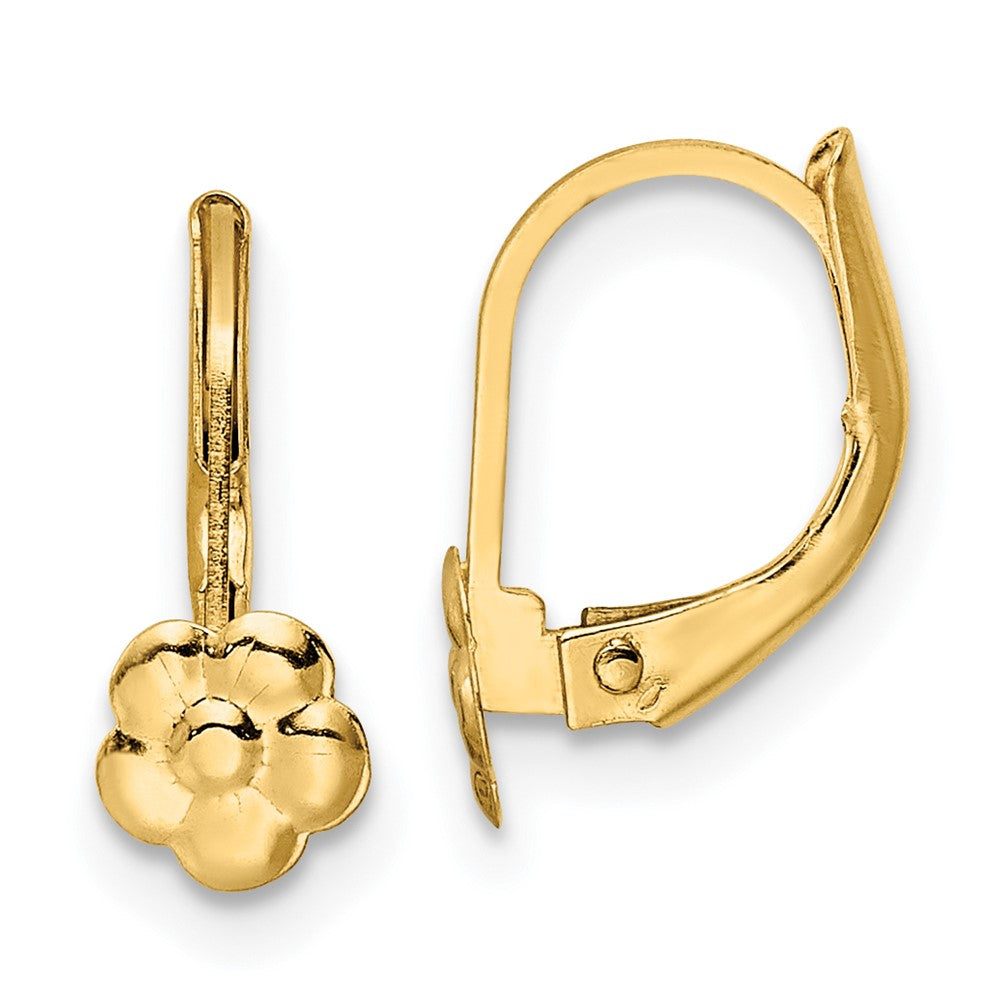 14K Yellow Gold Madi K Polished Flower Leverback Earrings