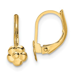 14K Yellow Gold Madi K Polished Flower Leverback Earrings