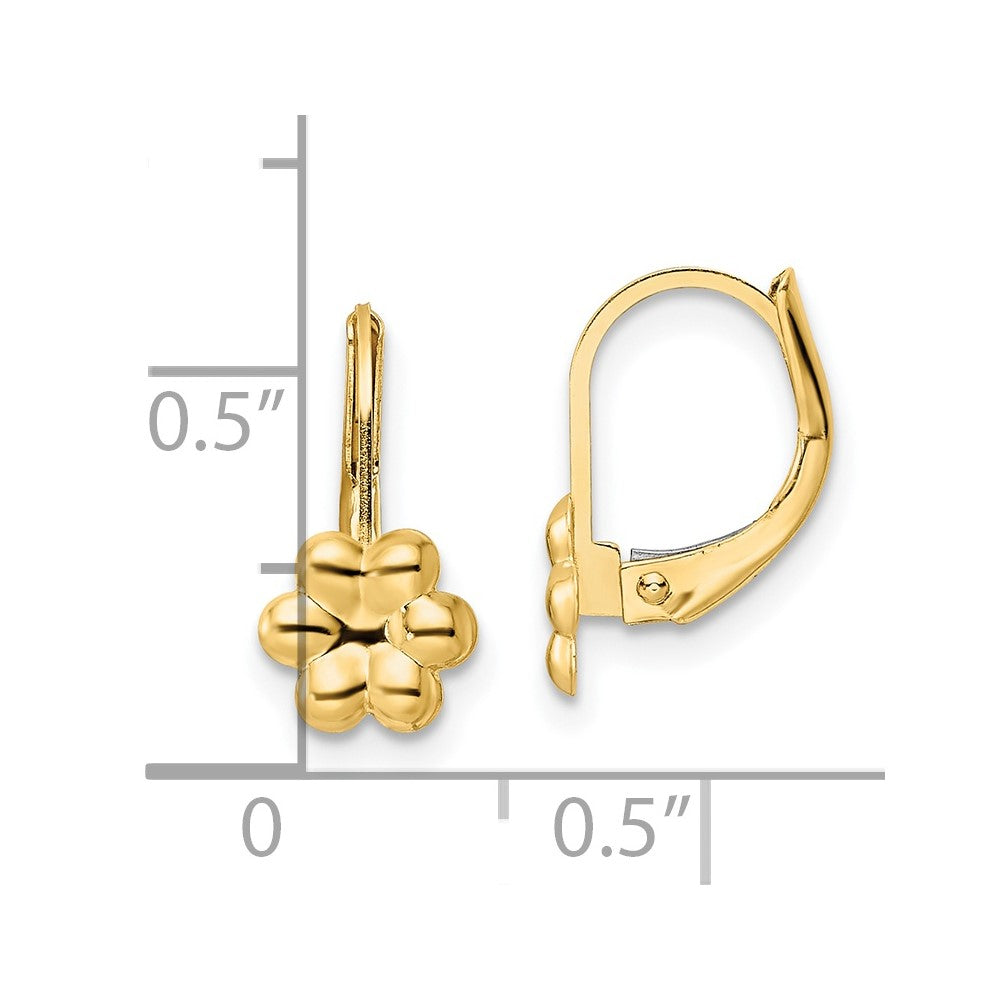 14K Yellow Gold Madi K Polished Flower Leverback Earrings