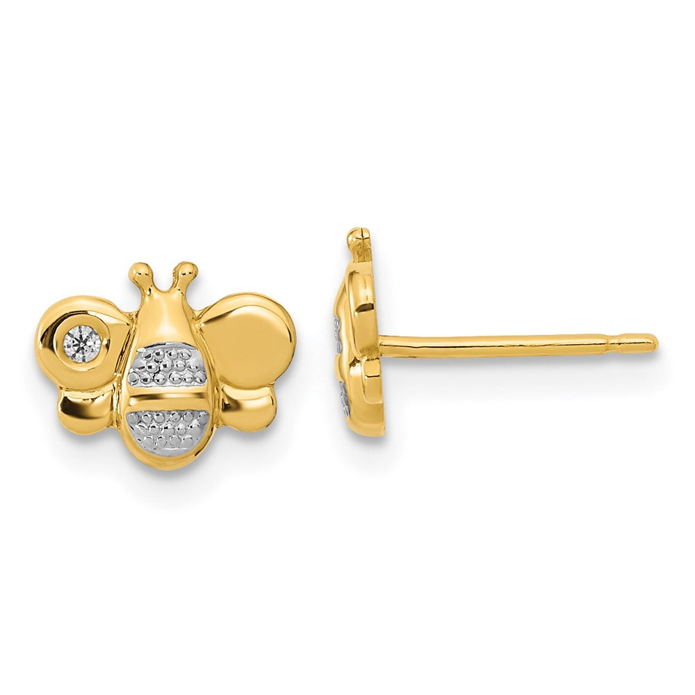 14K Two-Tone Gold Madi K Polished CZ Bee Post Earrings