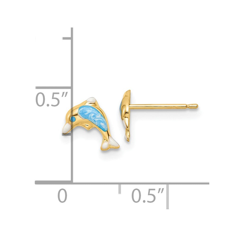 14K Yellow Gold Madi K Polished Enameled Dolphin Post Earrings