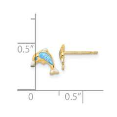 14K Yellow Gold Madi K Polished Enameled Dolphin Post Earrings