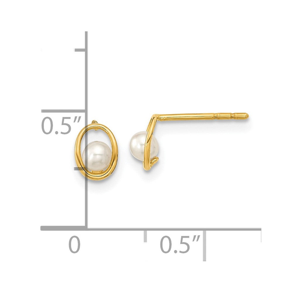 14K Yellow Gold Madi K Polished Oval with FWC Pearl Post Earrings