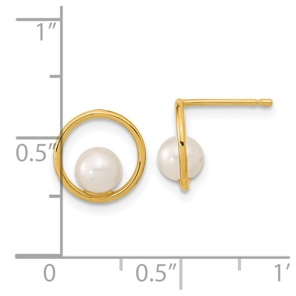 14K Yellow Gold Madi K Open Circle 5mm FWC Pearl Post Earrings