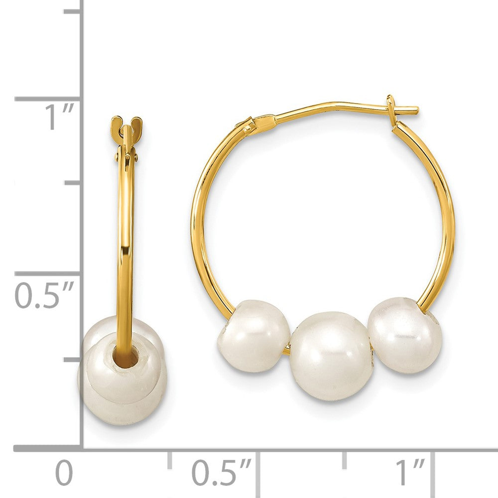 14K Yellow Gold Madi K 5-7mm Round White FWC Pearl Hoop Earrings