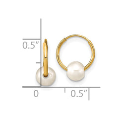 14K Yellow Gold Madi K 5-6mm Round White FWC Pearl Hoop Earrings