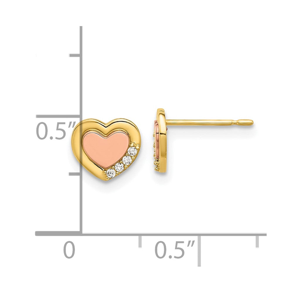 14K Two-Tone Gold Madi K Polished CZ Heart Post Earrings