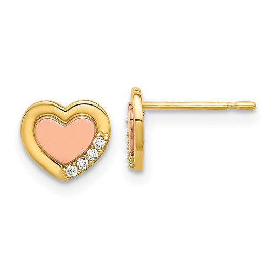 14K Two-Tone Gold Madi K Polished CZ Heart Post Earrings