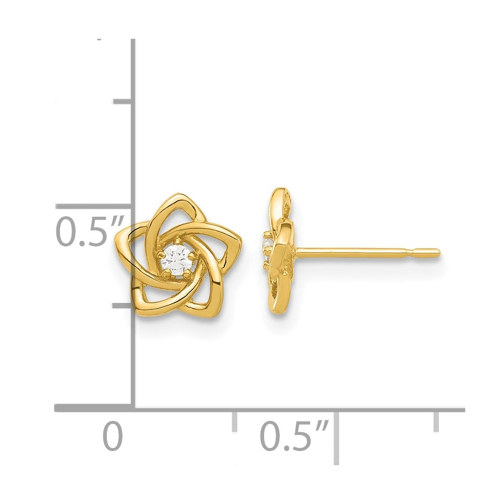 14K Yellow Gold Madi K Polished CZ Flower Post Earrings
