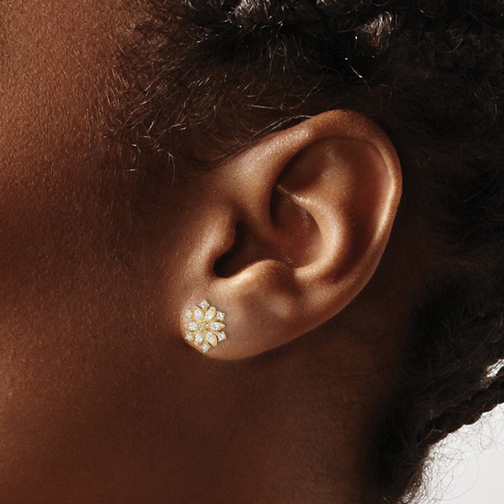 14K Yellow Gold Madi K Polished CZ Snowflake Post Earrings