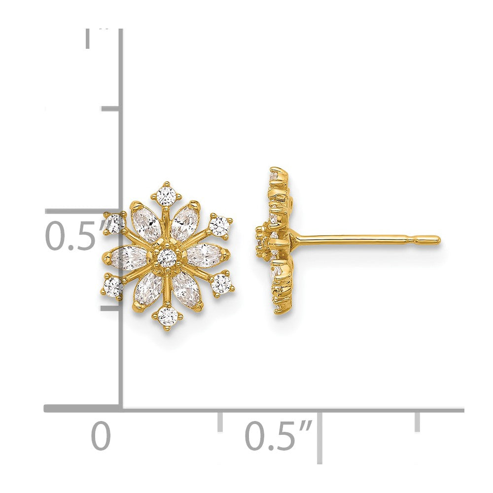 14K Yellow Gold Madi K Polished CZ Snowflake Post Earrings