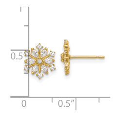 14K Yellow Gold Madi K Polished CZ Snowflake Post Earrings