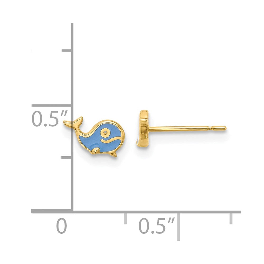 14K Yellow Gold Madi K Polished Blue Enameled Whale Post Earrings