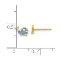 14K Yellow Gold Madi K Polished Blue Enameled Whale Post Earrings