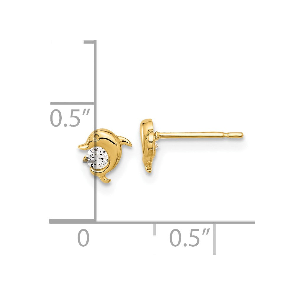 14K Yellow Gold Madi K Polished CZ Dolphin Post Earrings