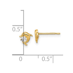 14K Yellow Gold Madi K Polished CZ Dolphin Post Earrings