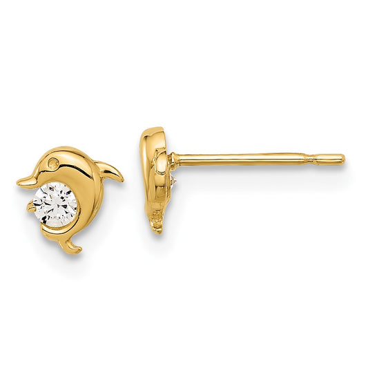 14K Yellow Gold Madi K Polished CZ Dolphin Post Earrings