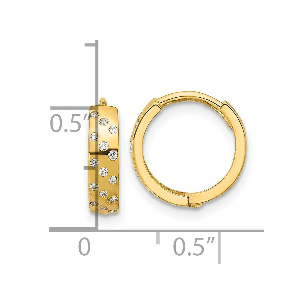 14K Yellow Gold Madi K Polished CZ Hinged Huggie Hoop Earrings