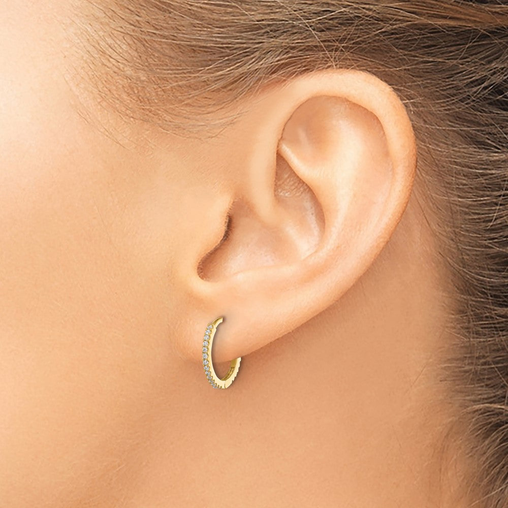 14K Yellow Gold Madi K Polished CZ 1.25mm Hinged Huggie Hoop Earrings