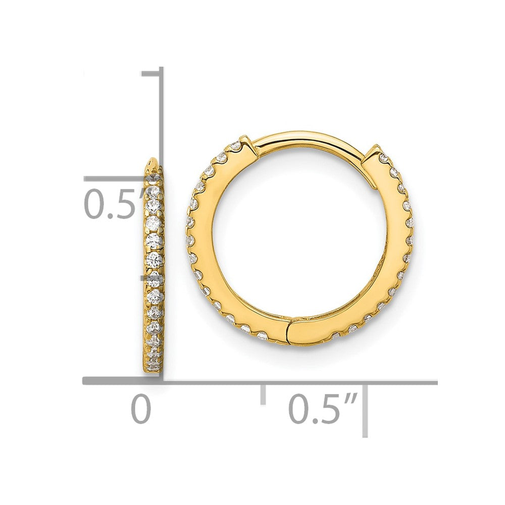 14K Yellow Gold Madi K Polished CZ 1.25mm Hinged Huggie Hoop Earrings