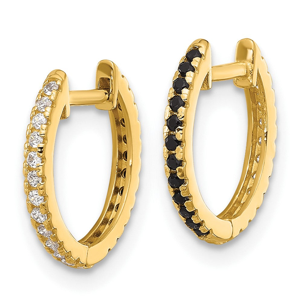14K Yellow Gold Madi K Black and White CZ Reversible Hinged Huggie Hoop Earrings