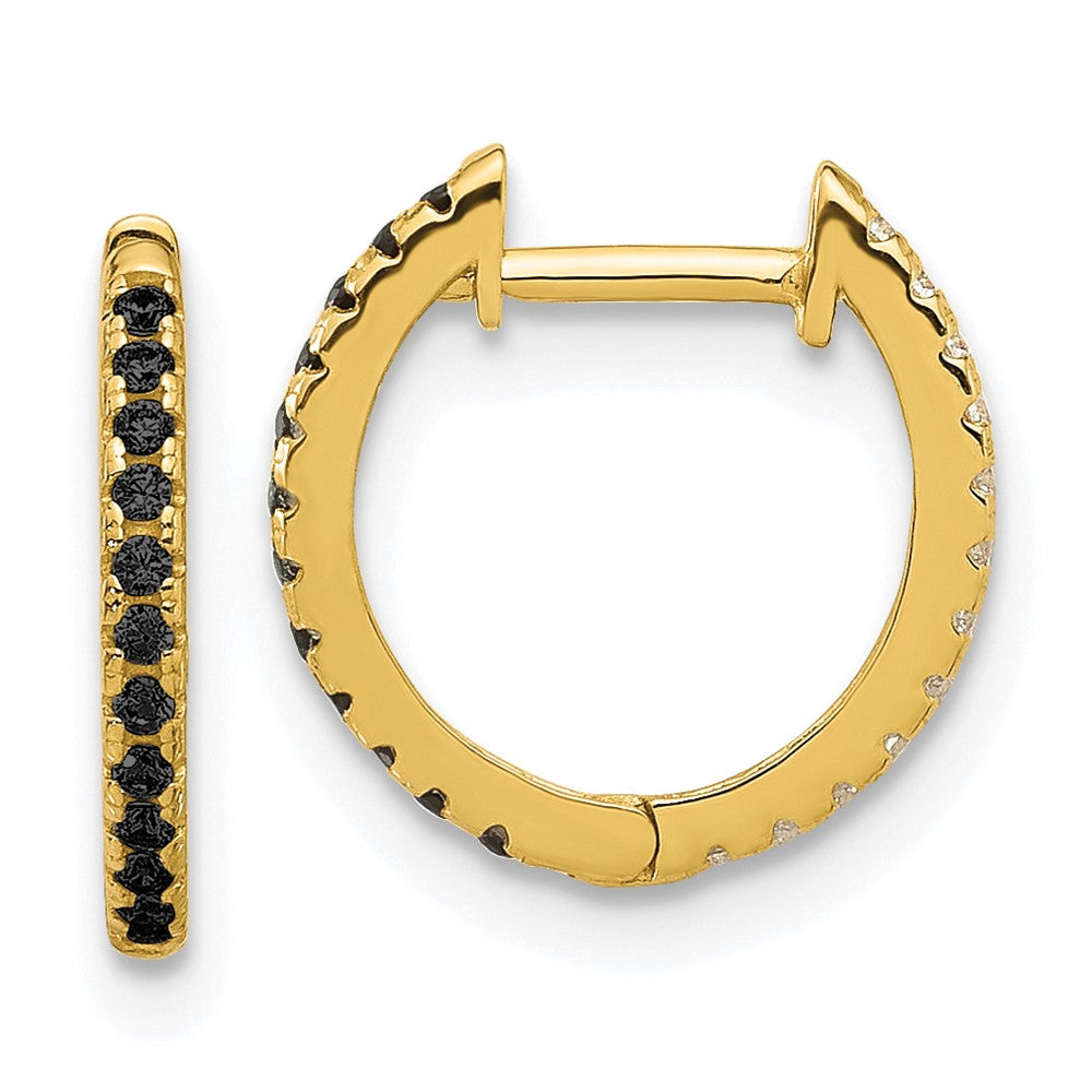 14K Yellow Gold Madi K Black and White CZ Reversible Hinged Huggie Hoop Earrings