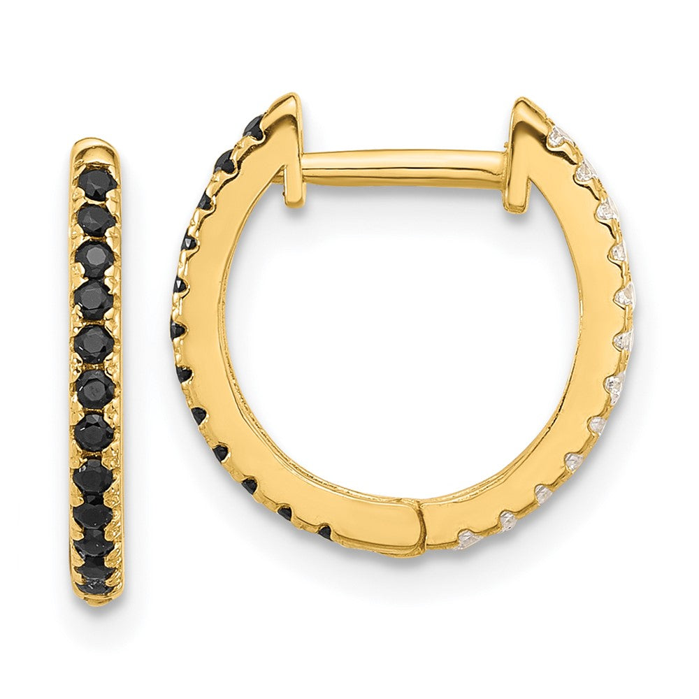 14K Yellow Gold Madi K Black and White CZ Reversible Hinged Huggie Hoop Earrings