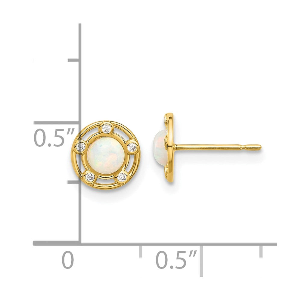 14K Yellow Gold Madi K Polished Created Opal and CZ Post Earrings