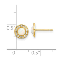 14K Yellow Gold Madi K Polished Created Opal and CZ Post Earrings