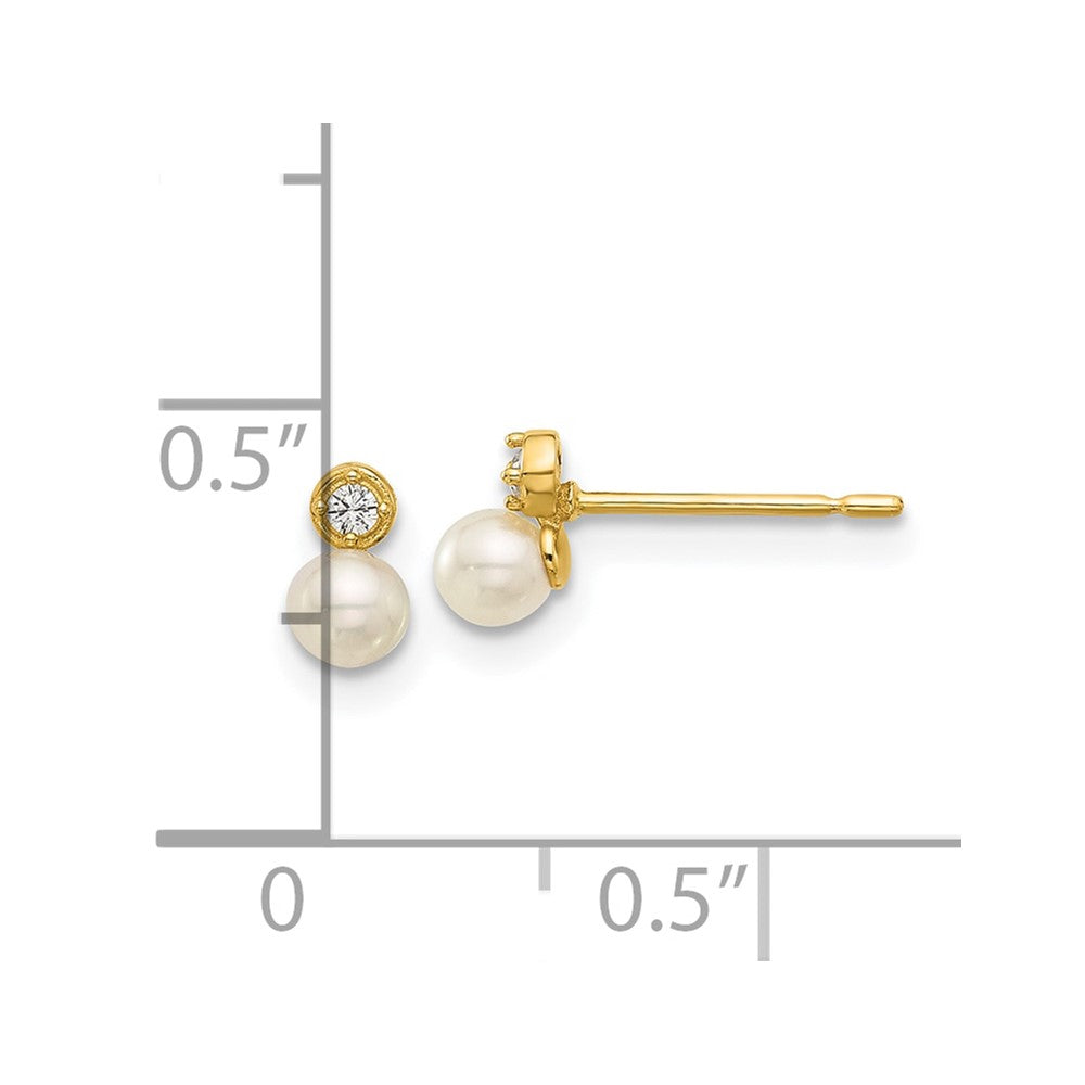 14K Yellow Gold Madi K Polished CZ and FWC Pearl Post Earrings