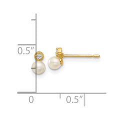 14K Yellow Gold Madi K Polished CZ and FWC Pearl Post Earrings