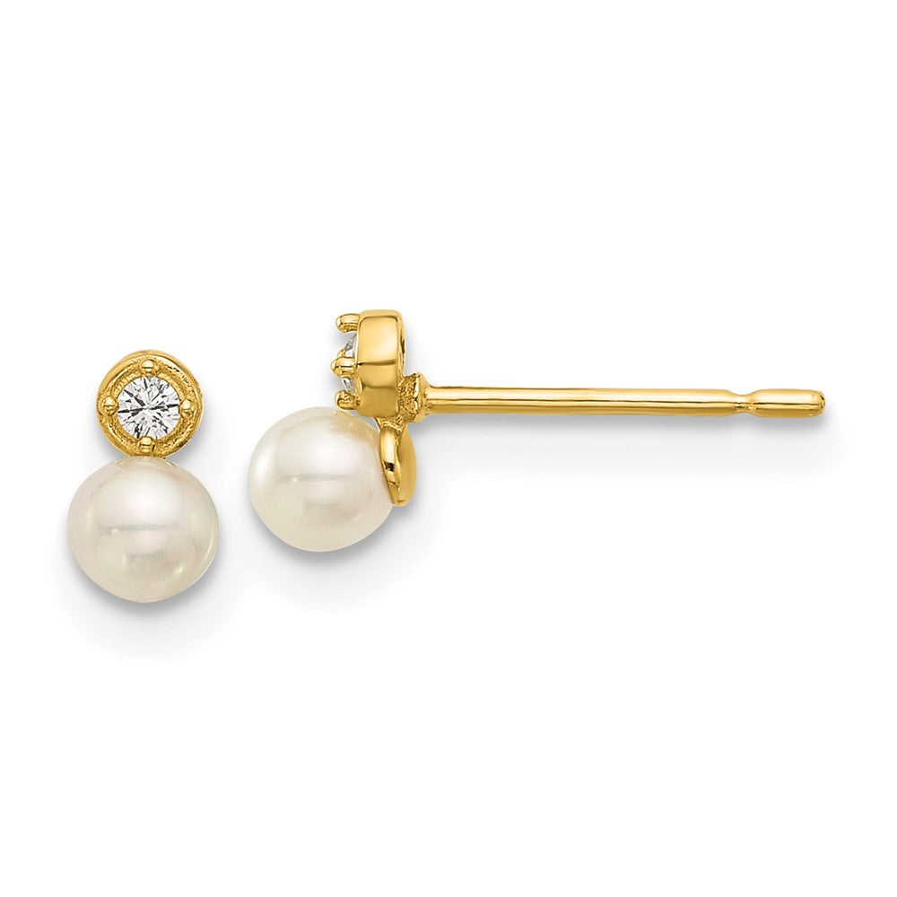 14K Yellow Gold Madi K Polished CZ and FWC Pearl Post Earrings