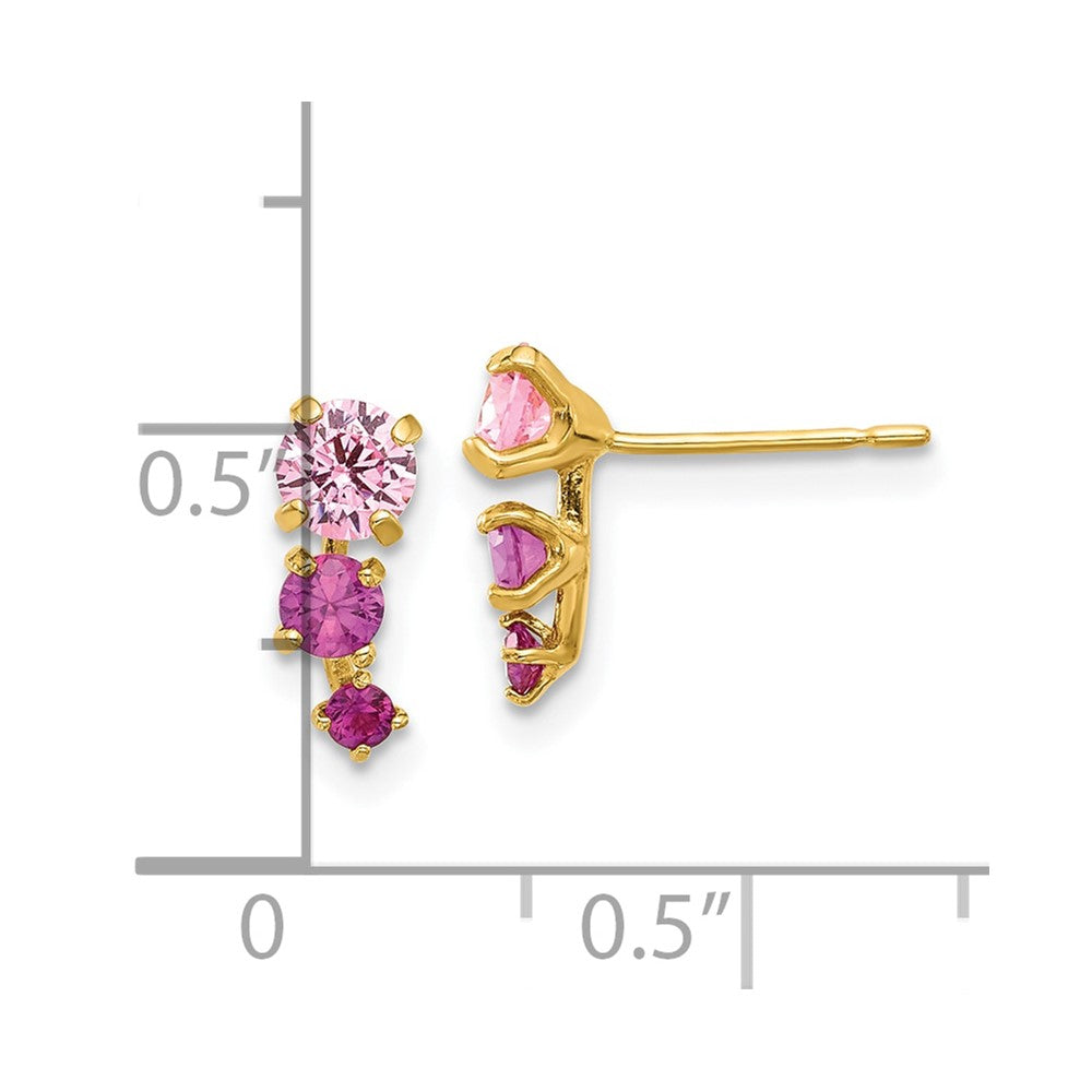 14K Yellow Gold Madi K Polished Pink and Red CZ Post Earrings