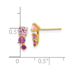 14K Yellow Gold Madi K Polished Pink and Red CZ Post Earrings