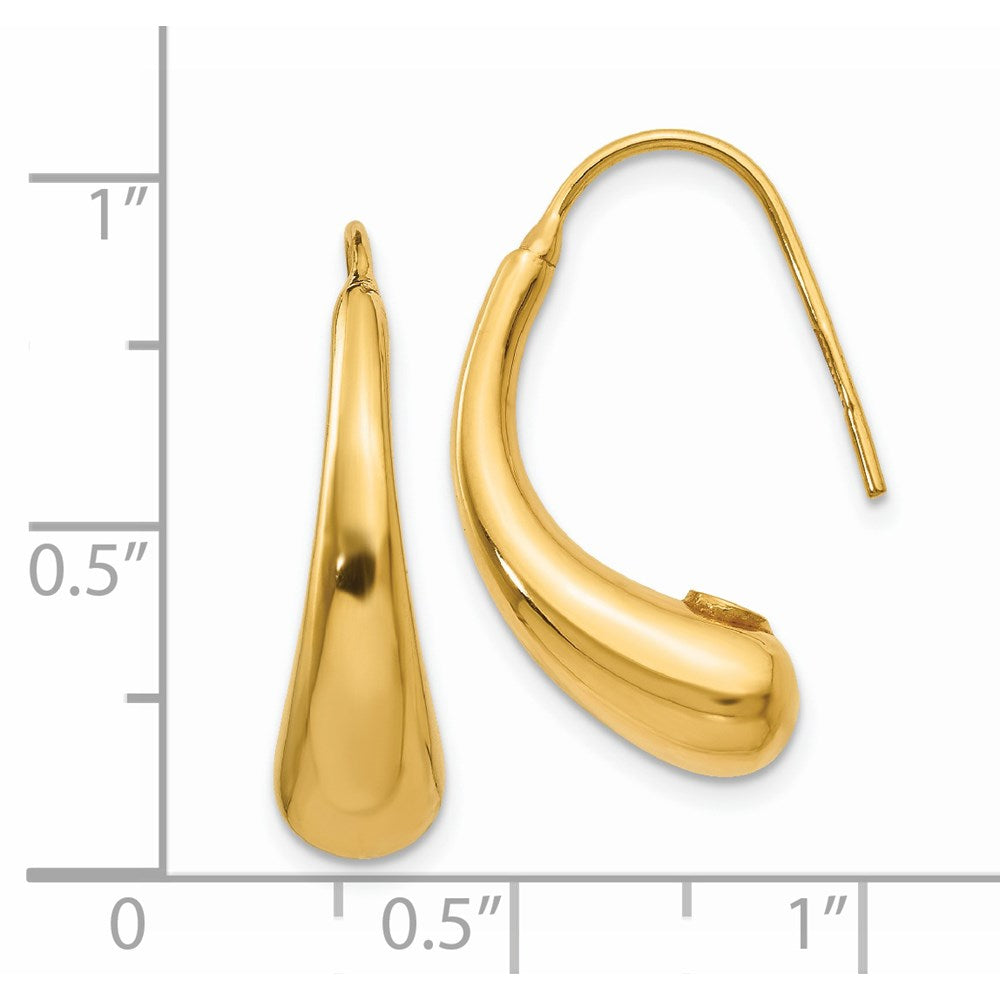 14K Yellow Gold Polished Puffed Teardrop Shepherd Hook Earrings