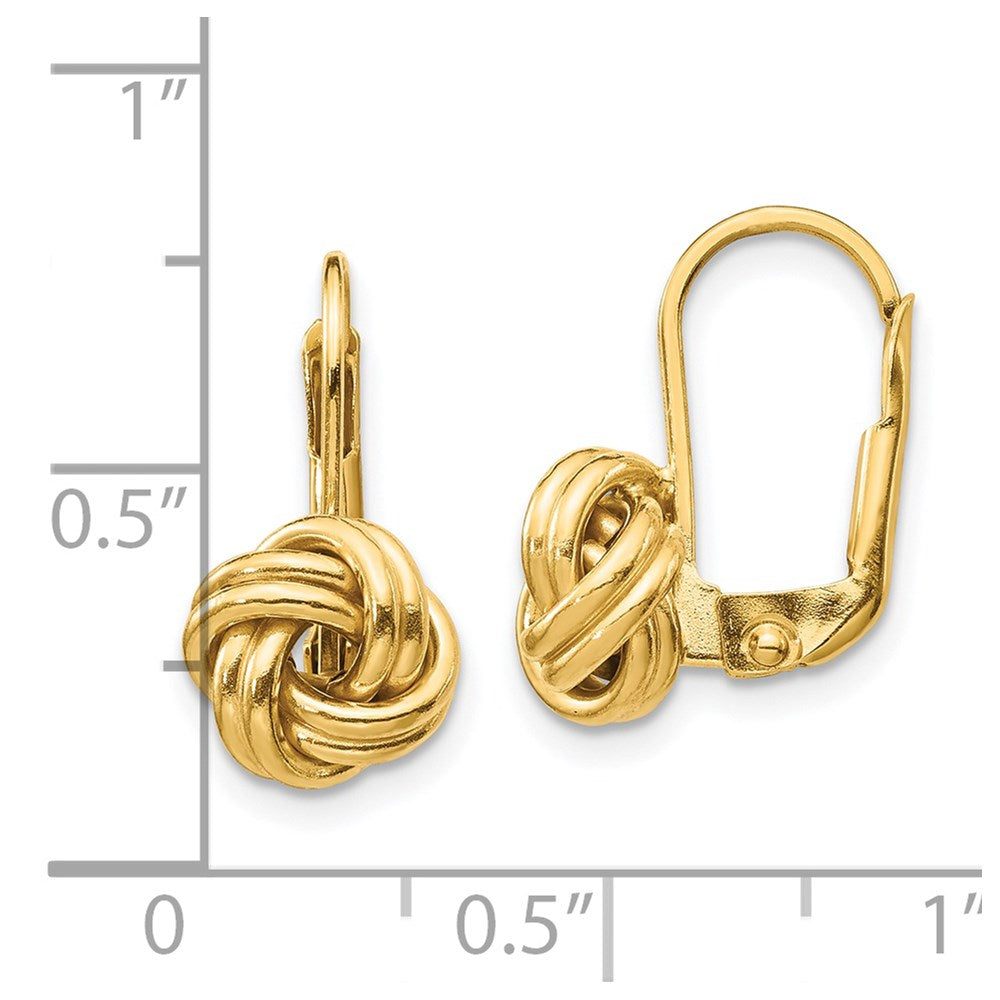 14K Yellow Gold Polished Love Knot Leverback Earrings