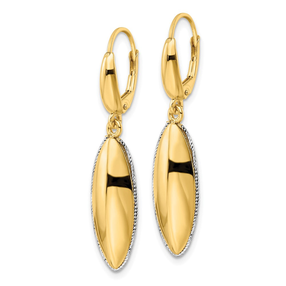 14K Two-Tone Gold Polished Diamond-cut Hollow Teardrop Criss Cross Leverback Earrings
