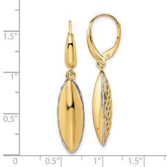 14K Two-Tone Gold Polished Diamond-cut Hollow Teardrop Criss Cross Leverback Earrings