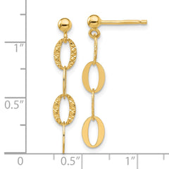14K Yellow Gold Diamond-cut Oval Link Post Dangle Earrings