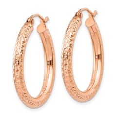 14K Rose Gold 3mm Diamond-cut Hoop