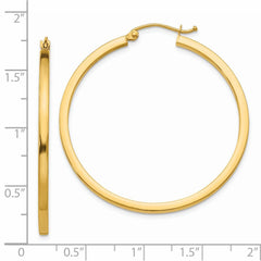14K Yellow Gold 2mm Square Tube Hoop Earrings