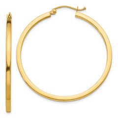 14K Yellow Gold 2mm Square Tube Hoop Earrings