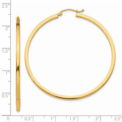 14K Yellow Gold 2mm Square Tube Hoop Earrings