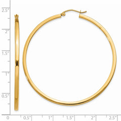 14K Yellow Gold 2mm Square Tube Hoop Earrings