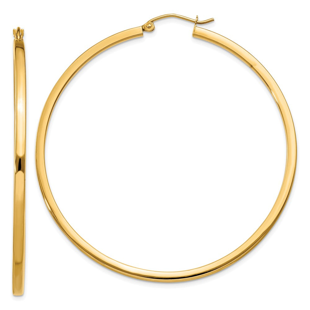 14K Yellow Gold 2mm Square Tube Hoop Earrings