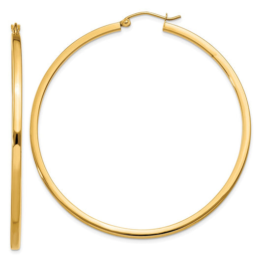 14K Yellow Gold 2mm Square Tube Hoop Earrings