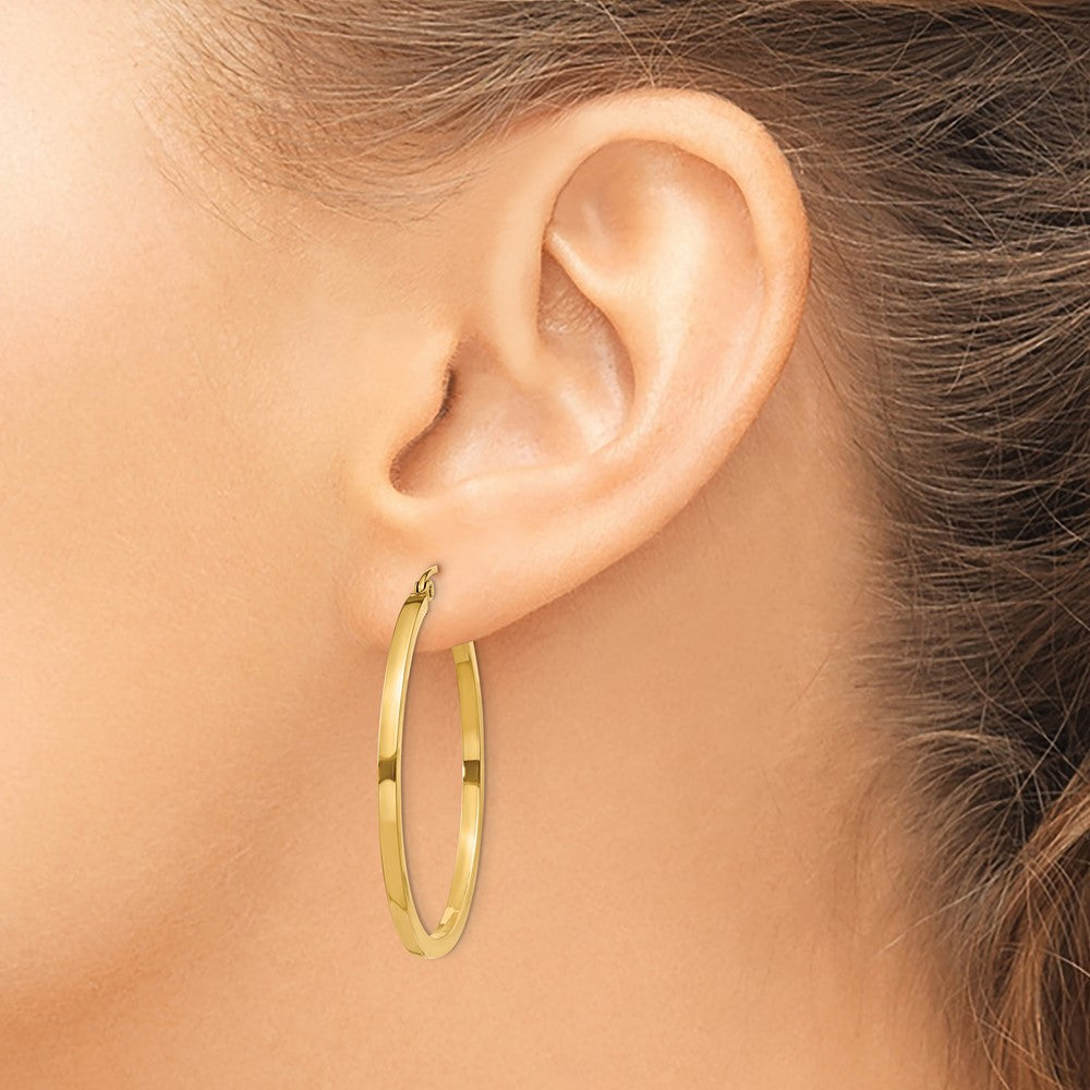14K Yellow Gold 2mm Square Tube Hoop Earrings