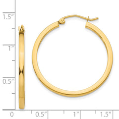 14K Yellow Gold 2mm Square Tube Hoop Earrings