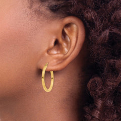 14K Yellow Gold 2mm Square Tube Hoop Earrings